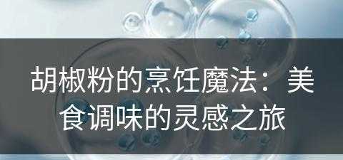 胡椒粉的烹饪魔法：美食调味的灵感之旅